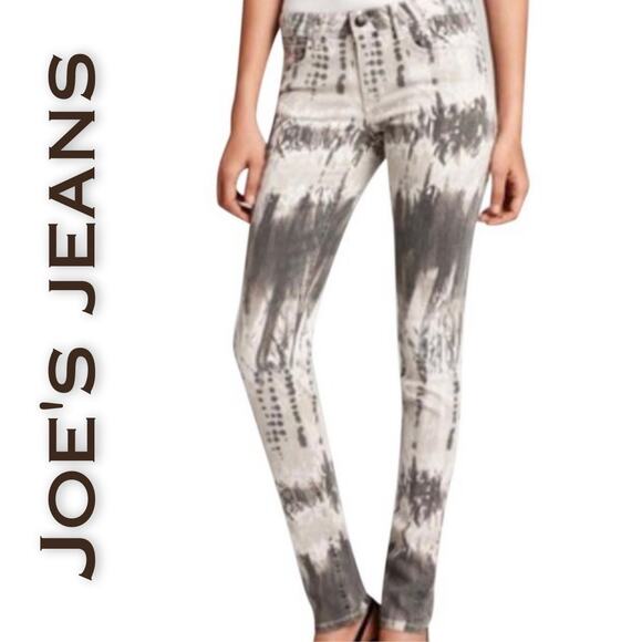 Joe's Jeans Skinny Jeans Stretch Mid-Rise Gray Feather Tie-Dyed Boho Size 4 - Picture 1 of 12